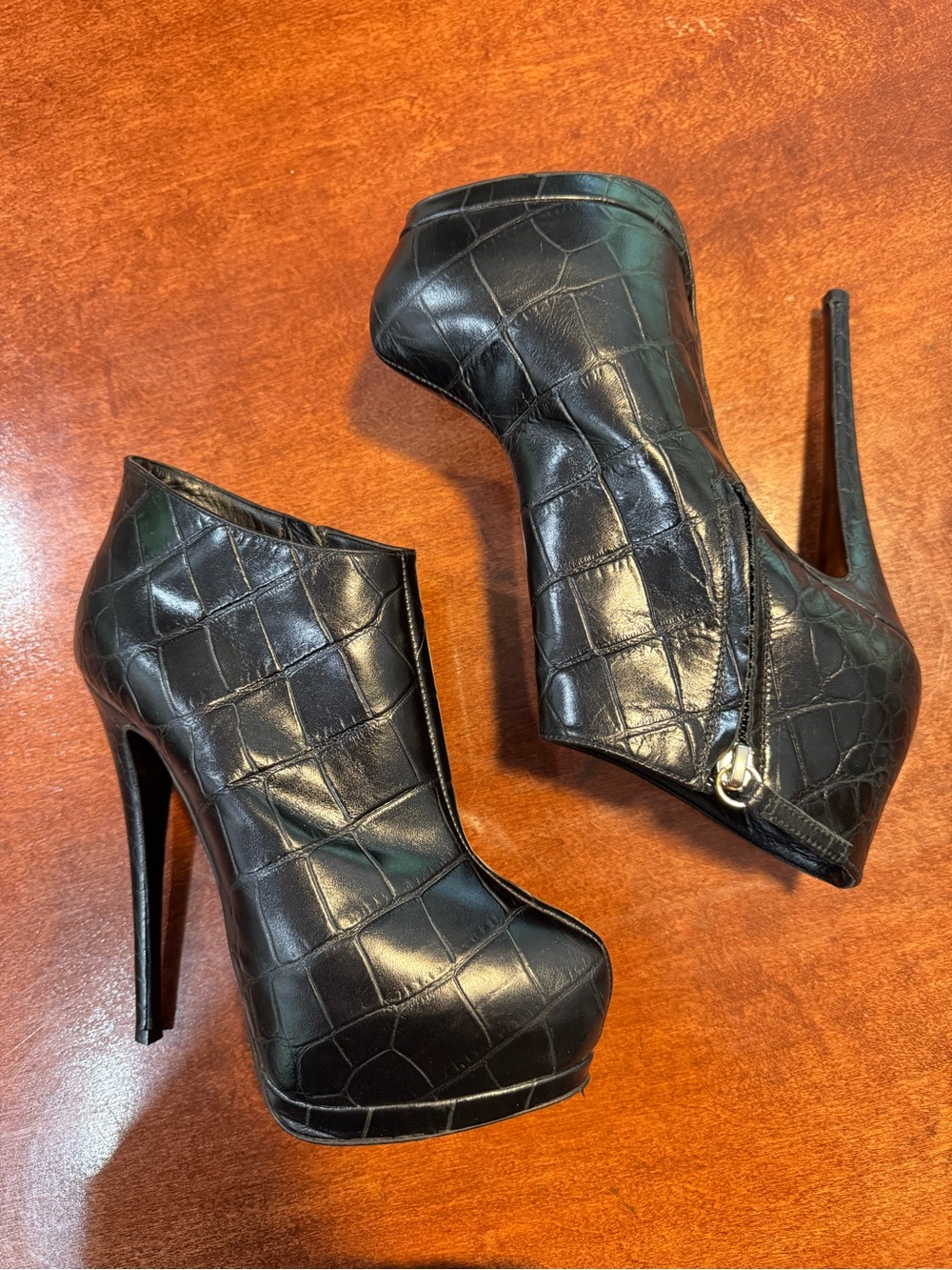 Giuseppe Zanotti Black Croc-Embossed Platform Ankle Booties